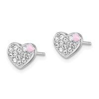 Sterling Silver Madi K RH-plated Enamel & Crystal Heart Post Earrings
