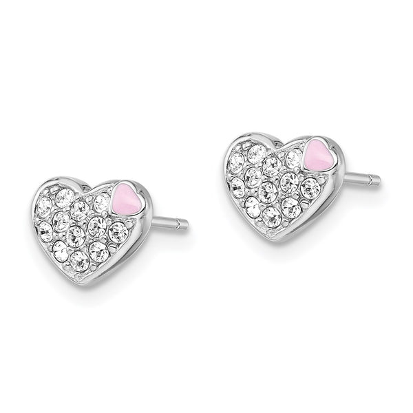 Sterling Silver Madi K RH-plated Enamel & Crystal Heart Post Earrings