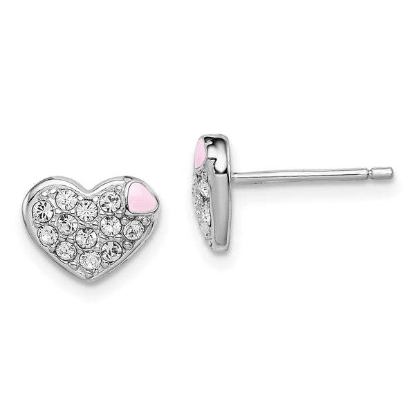 Sterling Silver Madi K RH-plated Enamel & Crystal Heart Post Earrings