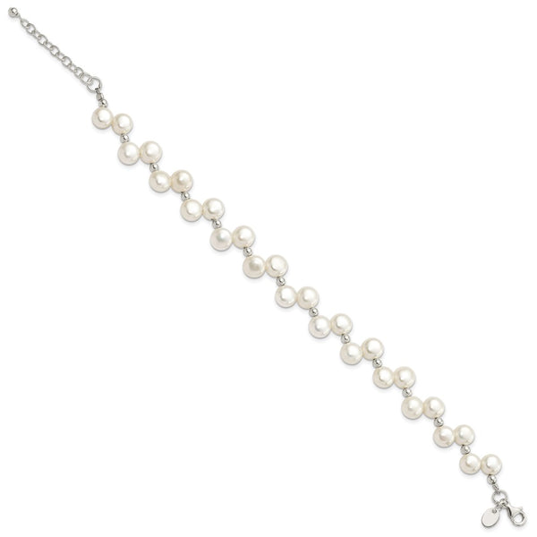 Sterling Silver FW Cultured Button Pearl 7.5in Bracelet