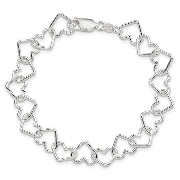 Sterling Silver 8inch Polished Fancy Large Heart Link Bracelet