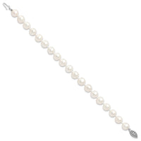 Sterling Silver Rhodium 6-7mm White Freshwater Cultured Pearl Bracelet