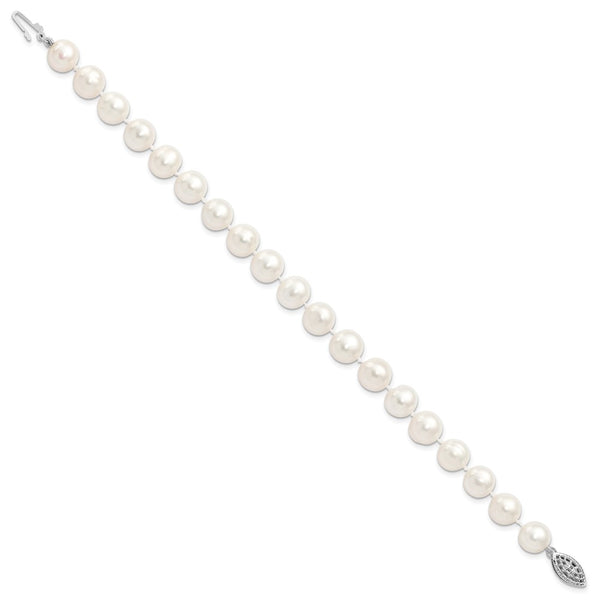Sterling Silver Rhodium 6-7mm White Freshwater Cultured Pearl Bracelet