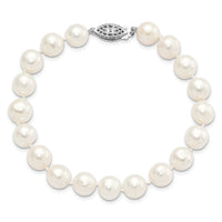 Sterling Silver Rhodium 6-7mm White Freshwater Cultured Pearl Bracelet