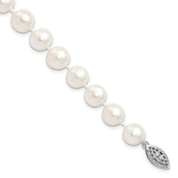 Sterling Silver Rhodium 6-7mm White Freshwater Cultured Pearl Bracelet