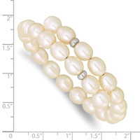Sterling Silver RH 7-8mm White Rice FW Cultured Pearl Flexible Bracelet