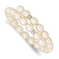 Sterling Silver RH 7-8mm White Rice FW Cultured Pearl Flexible Bracelet