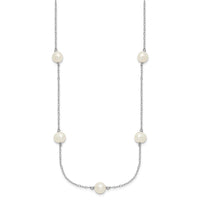 Sterling Silver Rhodium 7-8mm White FWC Pearl w/2in ext. Necklace