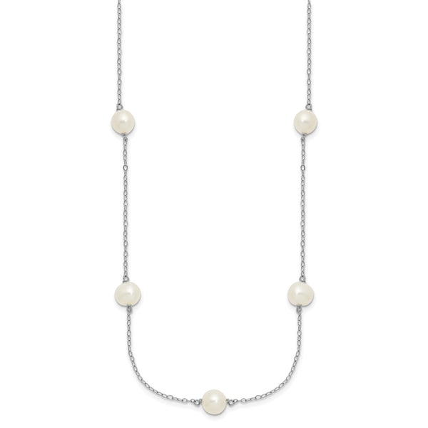 Sterling Silver Rhodium 7-8mm White FWC Pearl w/2in ext. Necklace