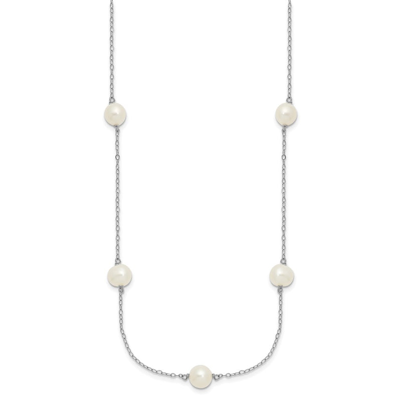 Sterling Silver Rhodium 7-8mm White FWC Pearl w/2in ext. Necklace