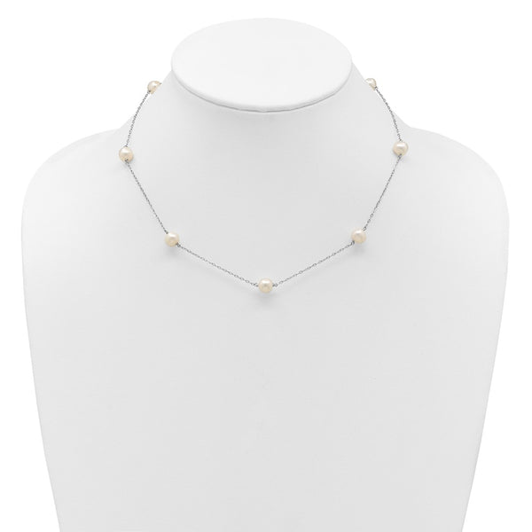 Sterling Silver Rhodium 7-8mm White FWC Pearl w/2in ext. Necklace