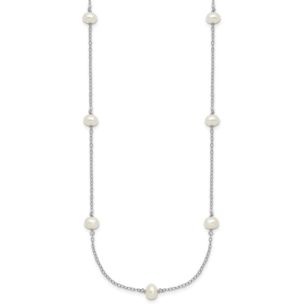 Sterling Silver RH-plated 4-5mm Freshwater Cultured Pearl Necklace