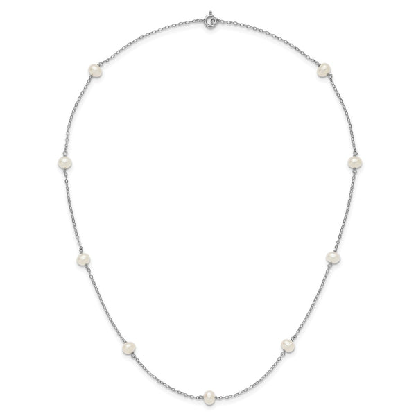 Sterling Silver RH-plated 4-5mm Freshwater Cultured Pearl Necklace
