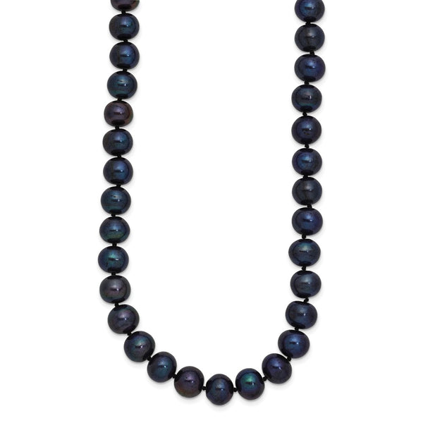 Sterling Silver Rhod-plated 8-9mm Black FWC Pearl Necklace