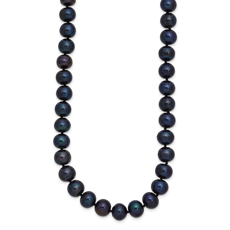 Sterling Silver Rhod-plated 8-9mm Black FWC Pearl Necklace