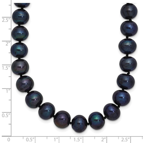 Sterling Silver Rhod-plated 8-9mm Black FWC Pearl Necklace