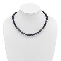 Sterling Silver Rhod-plated 8-9mm Black FWC Pearl Necklace