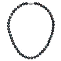 Sterling Silver Rhod-plated 8-9mm Black FWC Pearl Necklace