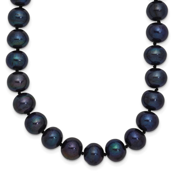 Sterling Silver Rhod-plated 8-9mm Black FWC Pearl Necklace