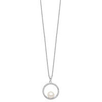 Sterling Silver Rhodium-plated 8-9mm White FWC Pearl and CZ Necklace