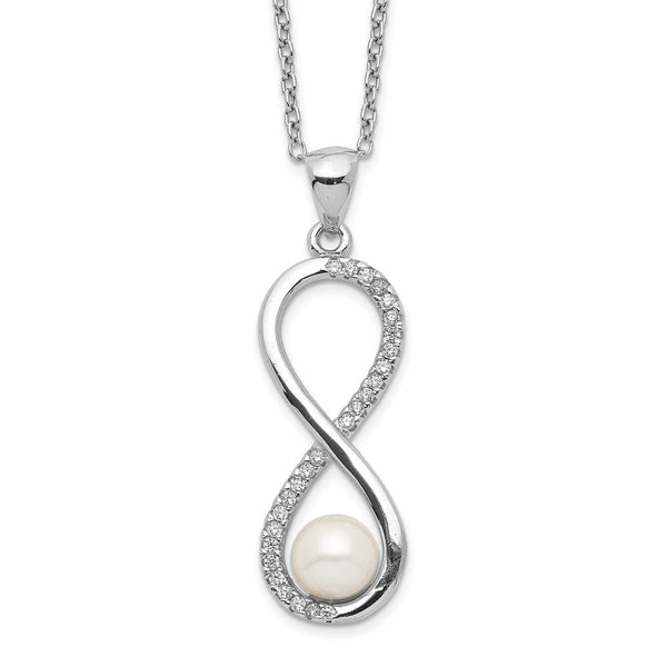Sterling Silver Rhodium-plated 5-6mm Round FWC Pearl CZ Infinity Necklace