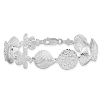 Sterling Silver Rhodium-plated Polished Turtle,Shell,Starfish,Clam Bracelet