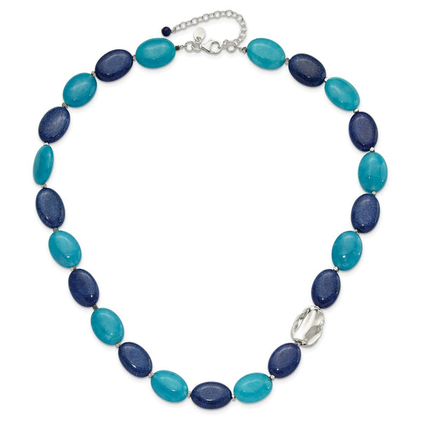 Sterling Silver Hematite, Jade, Lapis, Quartz w/2in ext Necklace