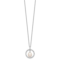 Sterling Silver RH-plated 8-9mm Teardrop FWC Pearl/CZ Circle 17in Necklace
