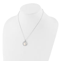 Sterling Silver RH-plated 8-9mm Teardrop FWC Pearl/CZ Circle 17in Necklace