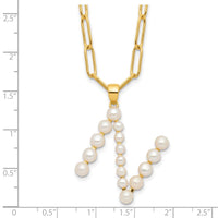 Sterling Silver Gold-plated 3-5.5mm FWC Pearl LETTER N 18in Necklace