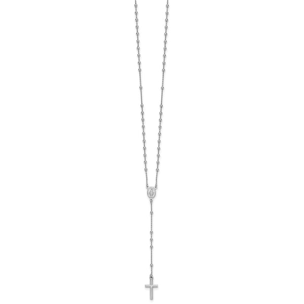 Sterling Silver Rh-plated Polished 17.5in with 1.25in ext. Rosary Necklace
