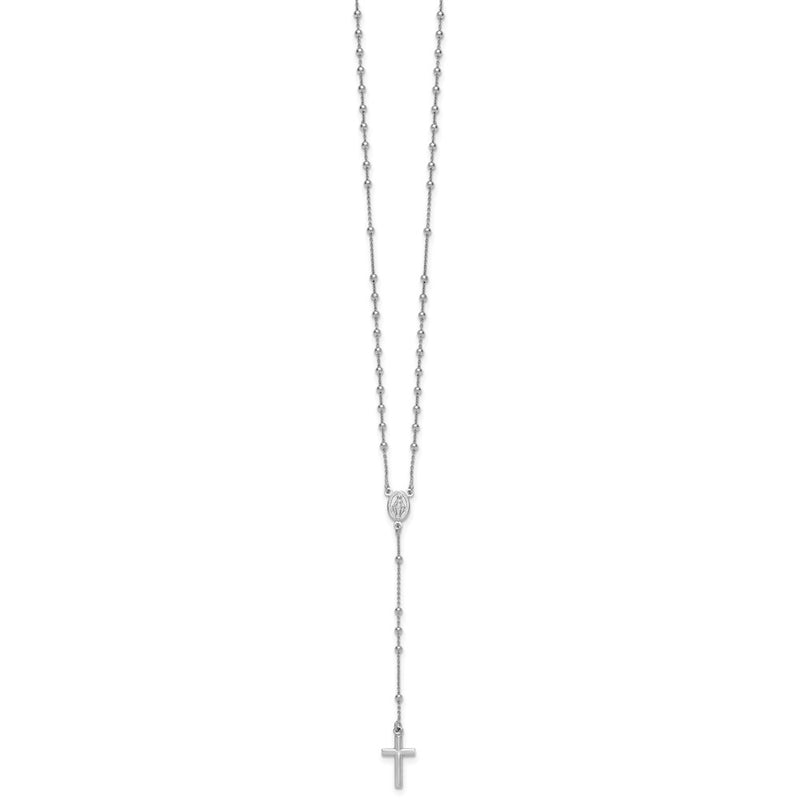 Sterling Silver Rh-plated Polished 17.5in with 1.25in ext. Rosary Necklace