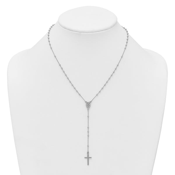 Sterling Silver Rh-plated Polished 17.5in with 1.25in ext. Rosary Necklace