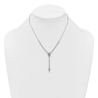 Sterling Silver Rh-plated Polished CZ 15.5in with 2in ext. Rosary Necklace