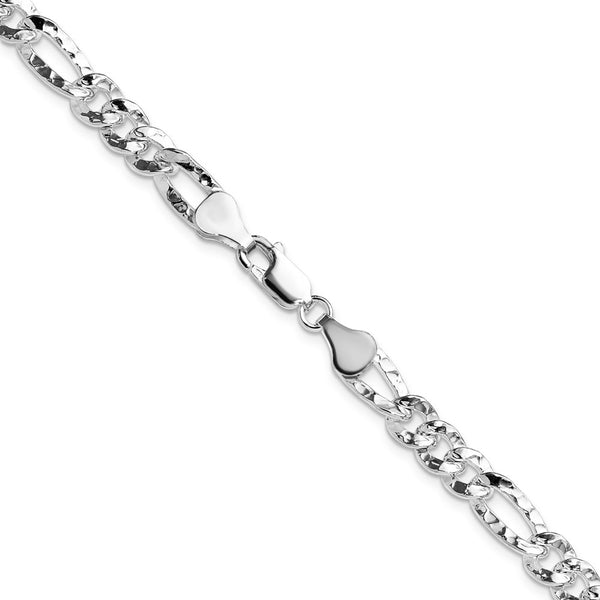 Sterling Silver 6.3mm Hammered Figaro Chain