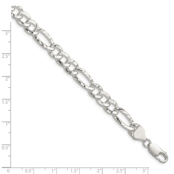 Sterling Silver 7.6mm Hammered Figaro Chain