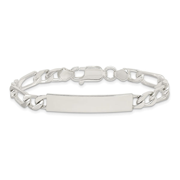 Sterling Silver 8inch Polished Engraveable Figaro Link ID Bracelet