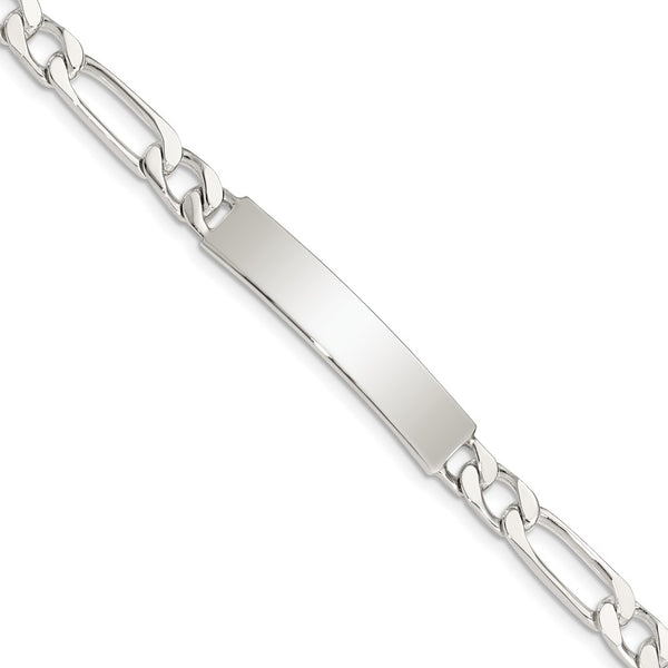 Sterling Silver 8inch Polished Engraveable Figaro Link ID Bracelet