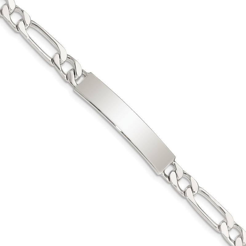 Sterling Silver 8inch Polished Engraveable Figaro Link ID Bracelet