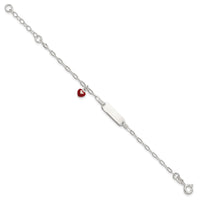 SS Polished Enameled Heart 5in w/1in ext Children's ID Bracelet