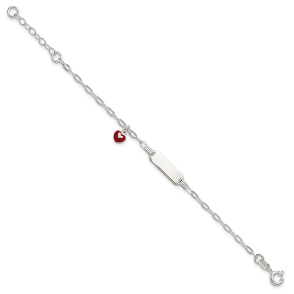SS Polished Enameled Heart 5in w/1in ext Children's ID Bracelet