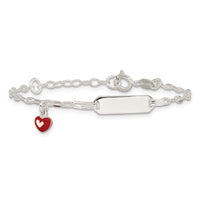 SS Polished Enameled Heart 5in w/1in ext Children's ID Bracelet