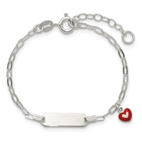 SS Polished Enameled Heart 5in w/1in ext Children's ID Bracelet