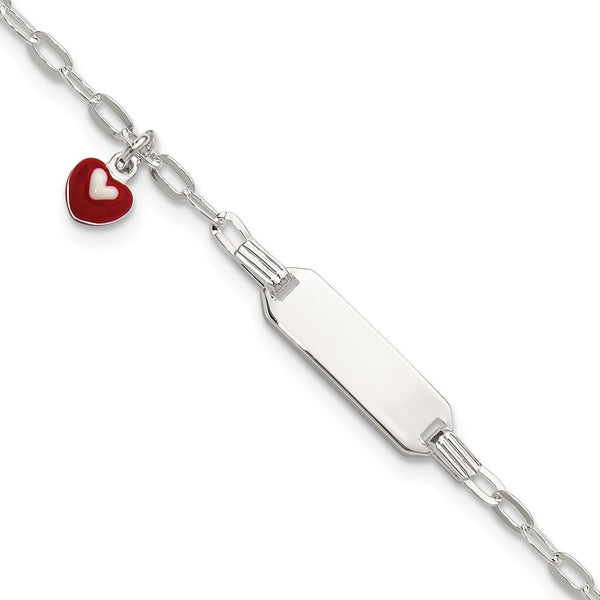 SS Polished Enameled Heart 5in w/1in ext Children's ID Bracelet