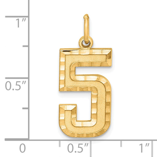 Sterling Silver Gold-plated Large Diamond-cut #5 Charm