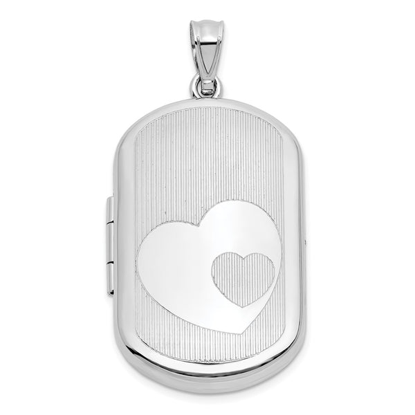 Sterling Silver RH-pl Brushed And Polished Heart 20mm Rectangle Locket