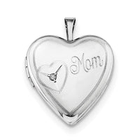 Sterling Silver Rhodium-plated 20mm Mom Diamond Heart Locket Necklace