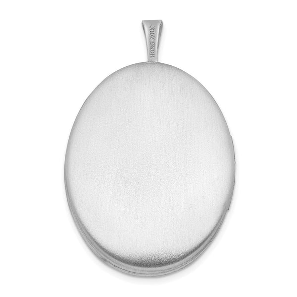 Sterling Silver Rhod-plated Satin Enamel & D/C Floral & Heart Oval Locket