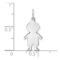 Sterling Silver Rhod-plated Eng. Boy Polished Front/Satin Back Disc Charm