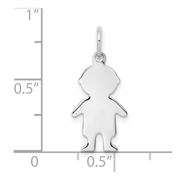 Sterling Silver Rhod-plated Eng. Boy Polished Front/Satin Back Disc Charm